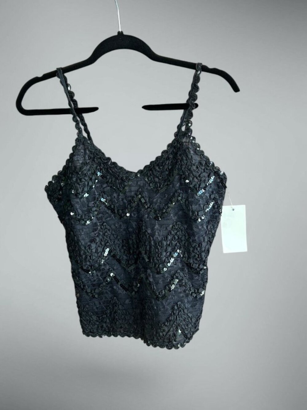 Carol Malony Black Sequins Beaded Camisole NWT Vintage Deadstock Size Medium